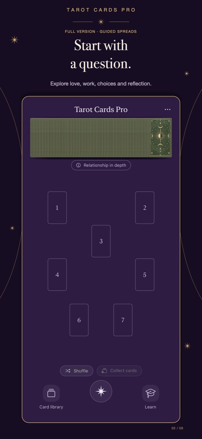 Guided tarot spreads in the app